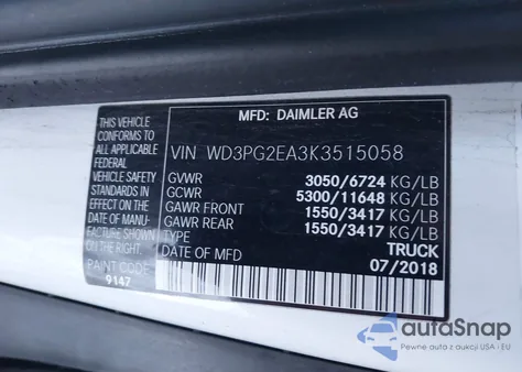 2019 Mercedes-Benz Metris из США, поврежденный, VIN WD3PG2EA3K3515058